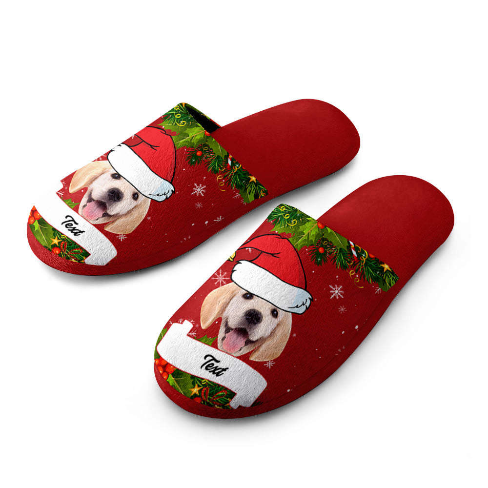 Custom Face And Text Women's and Men's Cotton Slippers Christmas Gift With Custom Name Casual House Shoes Indoor Outdoor Bedroom Slippers - MyFaceSocksUK