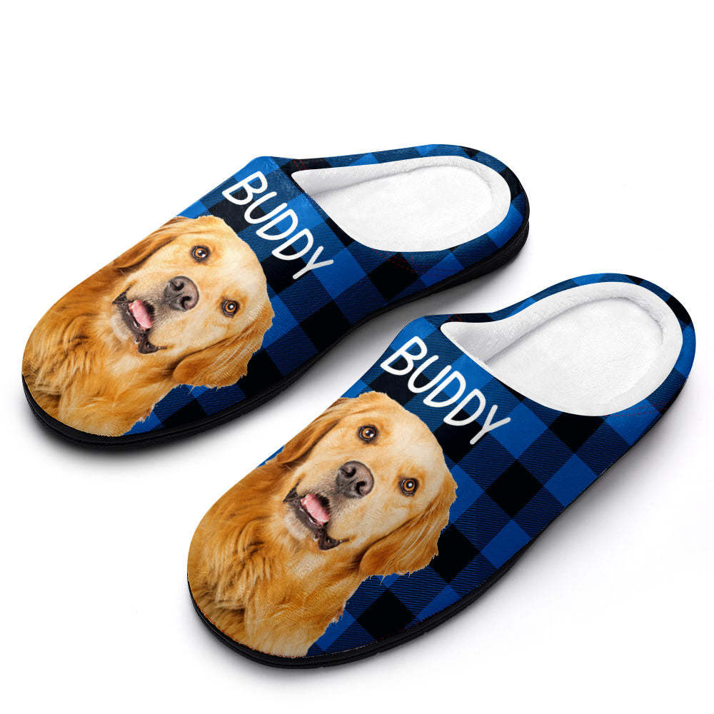 Custom Photo Women's and Men's Slippers Personalized Casual House Cotton Slippers Christmas Gift Pet Dog Red - MyFaceSocksUK