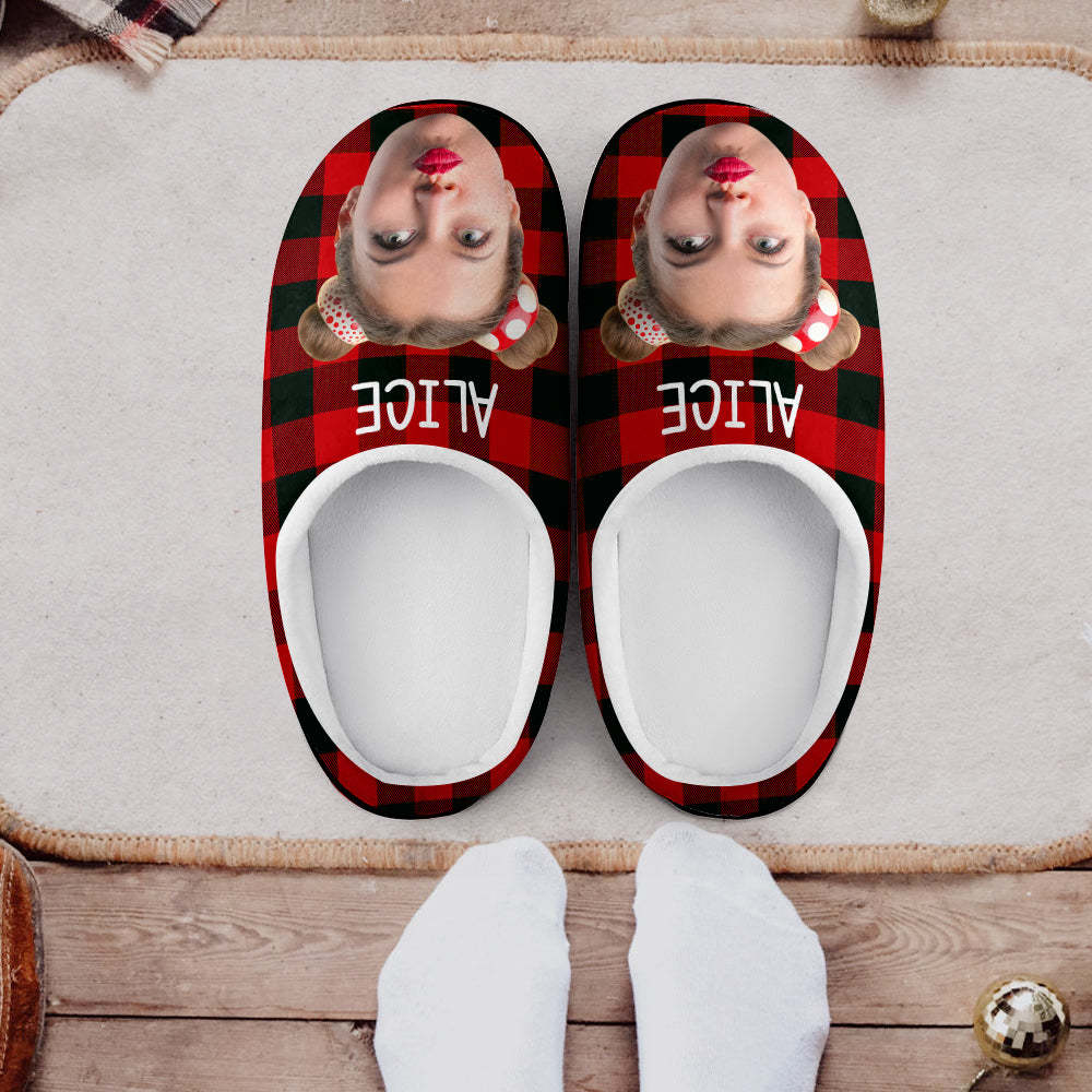 Custom Photo Women's and Men's Slippers Personalized Casual House Cotton Slippers Christmas Gift Pet Dog - MyFaceSocksUK
