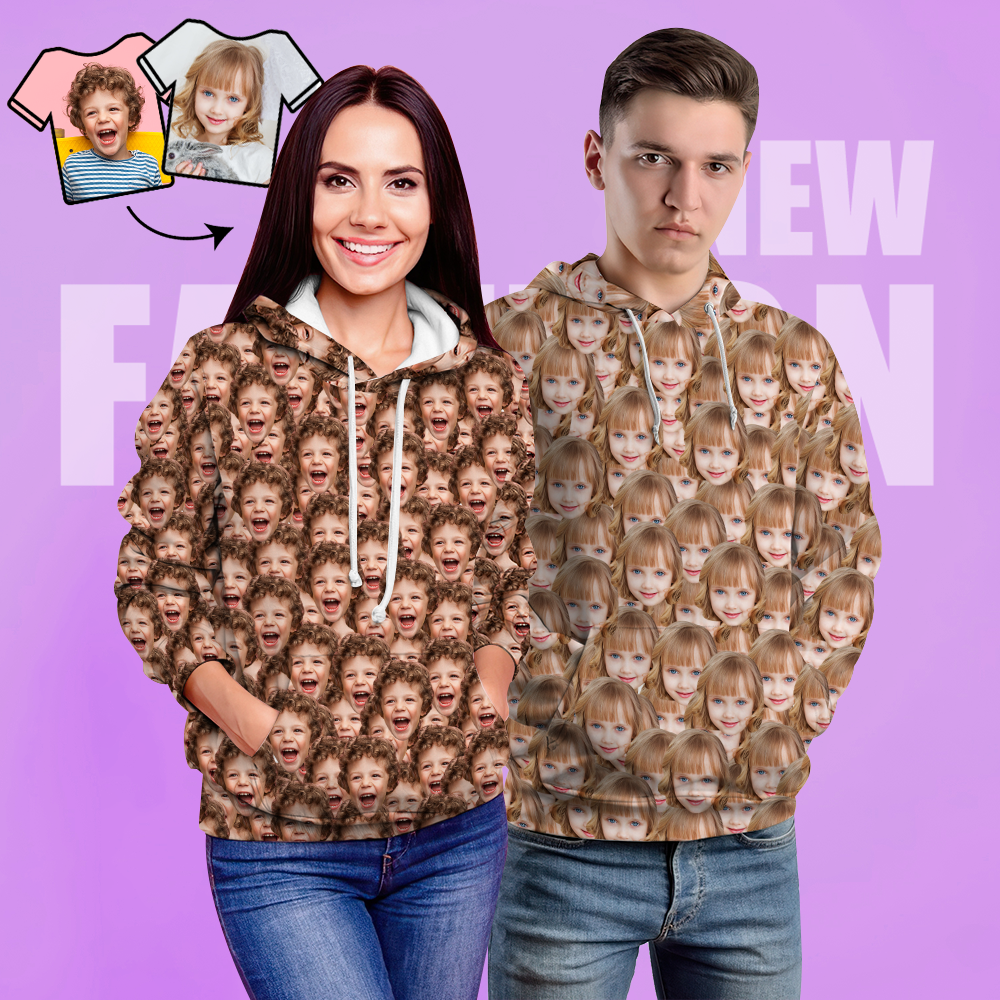 Custom Face Unisex Hoodie Casual Printed Photo Hoodie For Men Women - Mash Face - MyFaceSocksUK