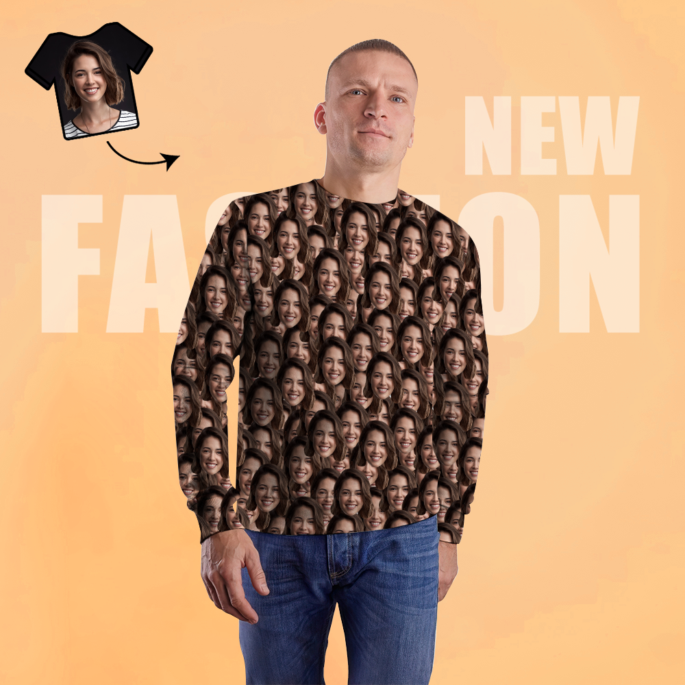 Custom Face Unisex Sweatshirt Casual Printed Photo Crewneck Shirt For Men Women - Mash Face - MyFaceSocksUK