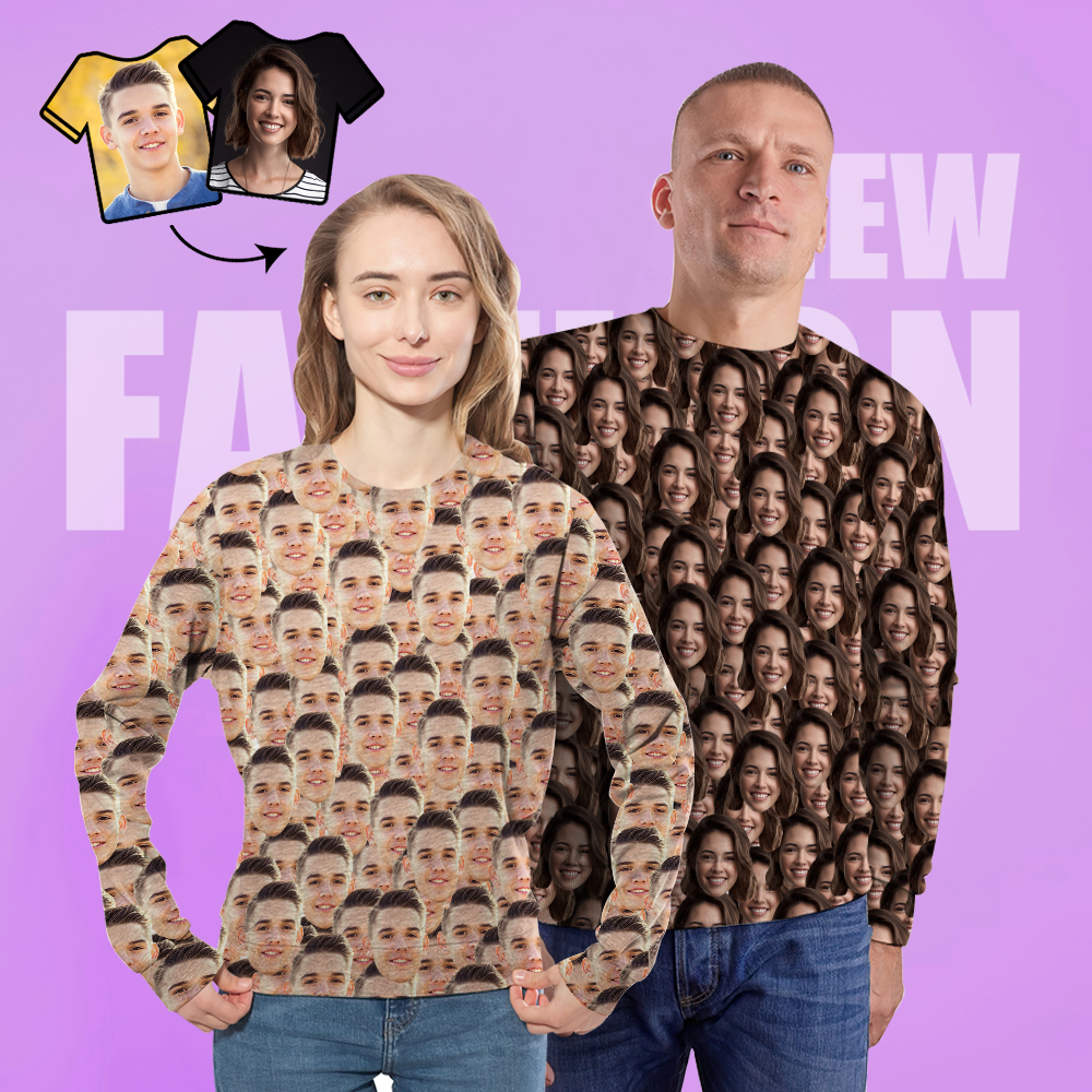 Custom Face Unisex Sweatshirt Casual Printed Photo Crewneck Shirt For Men Women - Mash Face - MyFaceSocksUK