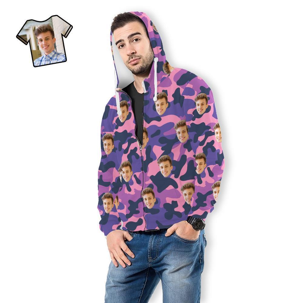 Custom Face Unisex Hoodie Casual Printed Purple Camouflage - MyFaceSocksUK