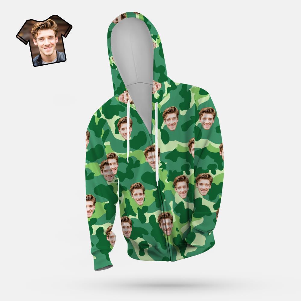 Custom Face Unisex Hoodie Casual Printed Sea Green Camouflage - MyFaceSocksUK