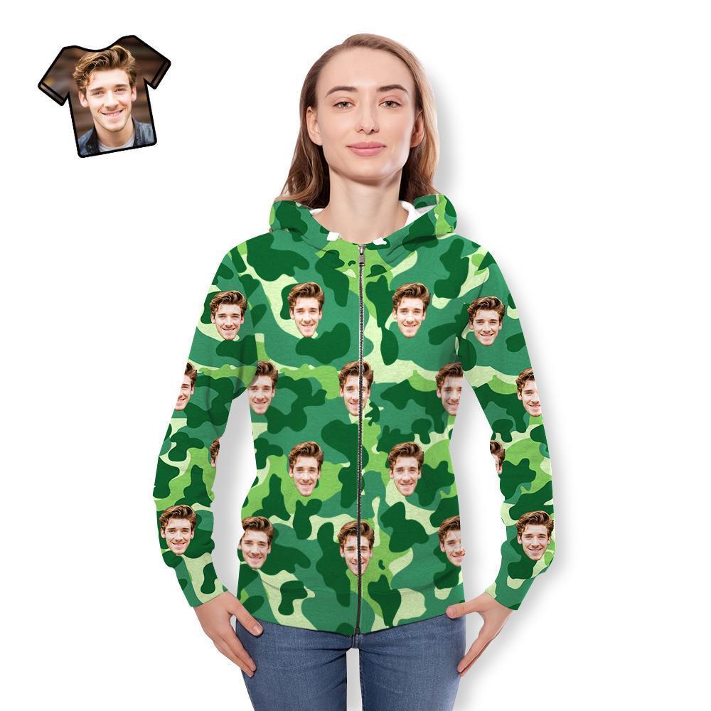 Custom Face Unisex Hoodie Casual Printed Sea Green Camouflage - MyFaceSocksUK