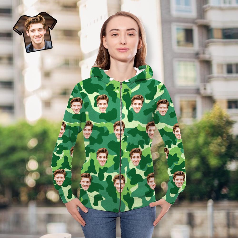 Custom Face Unisex Hoodie Casual Printed Sea Green Camouflage - MyFaceSocksUK