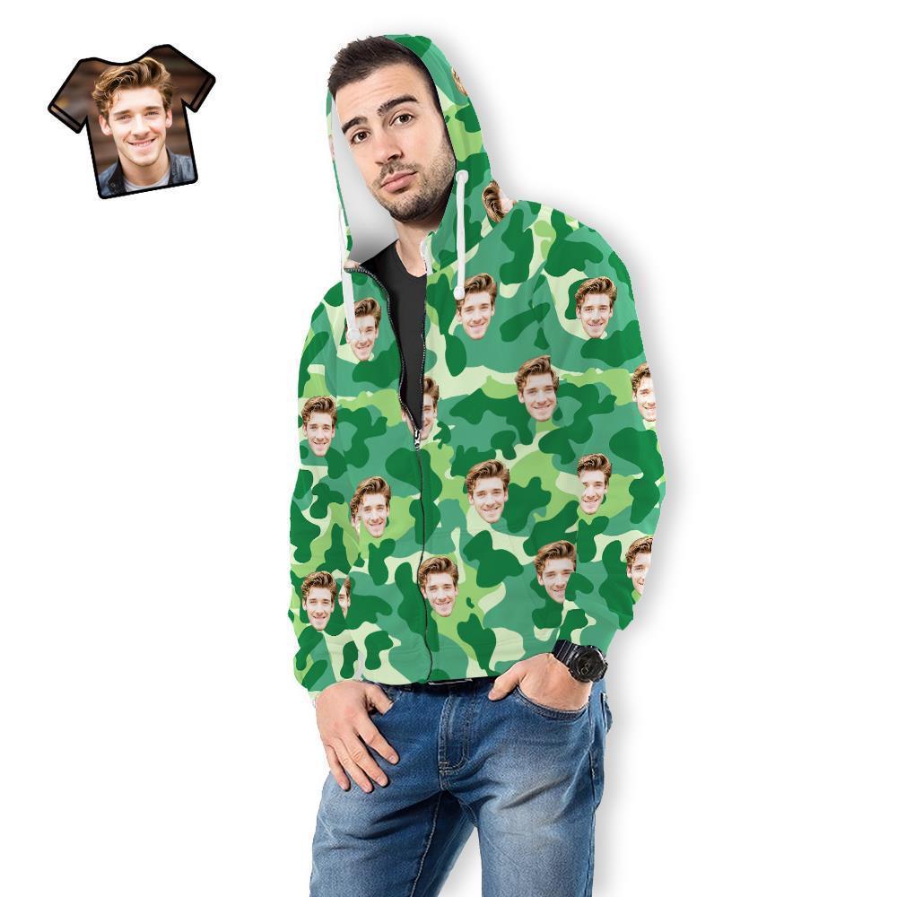 Custom Face Unisex Hoodie Casual Printed Sea Green Camouflage - MyFaceSocksUK