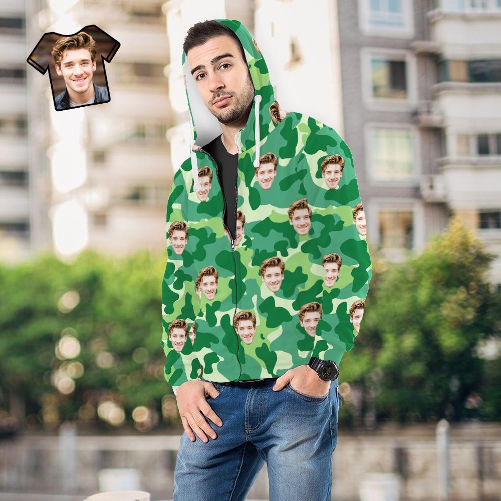 Custom Face Unisex Hoodie Casual Printed Sea Green Camouflage - MyFaceSocksUK