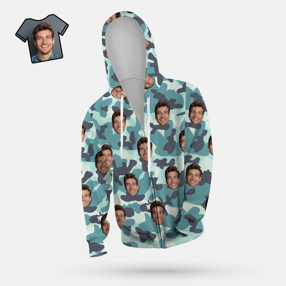 Custom Face Unisex Hoodie Casual Printed Turquoise Camouflage - MyFaceSocksUK