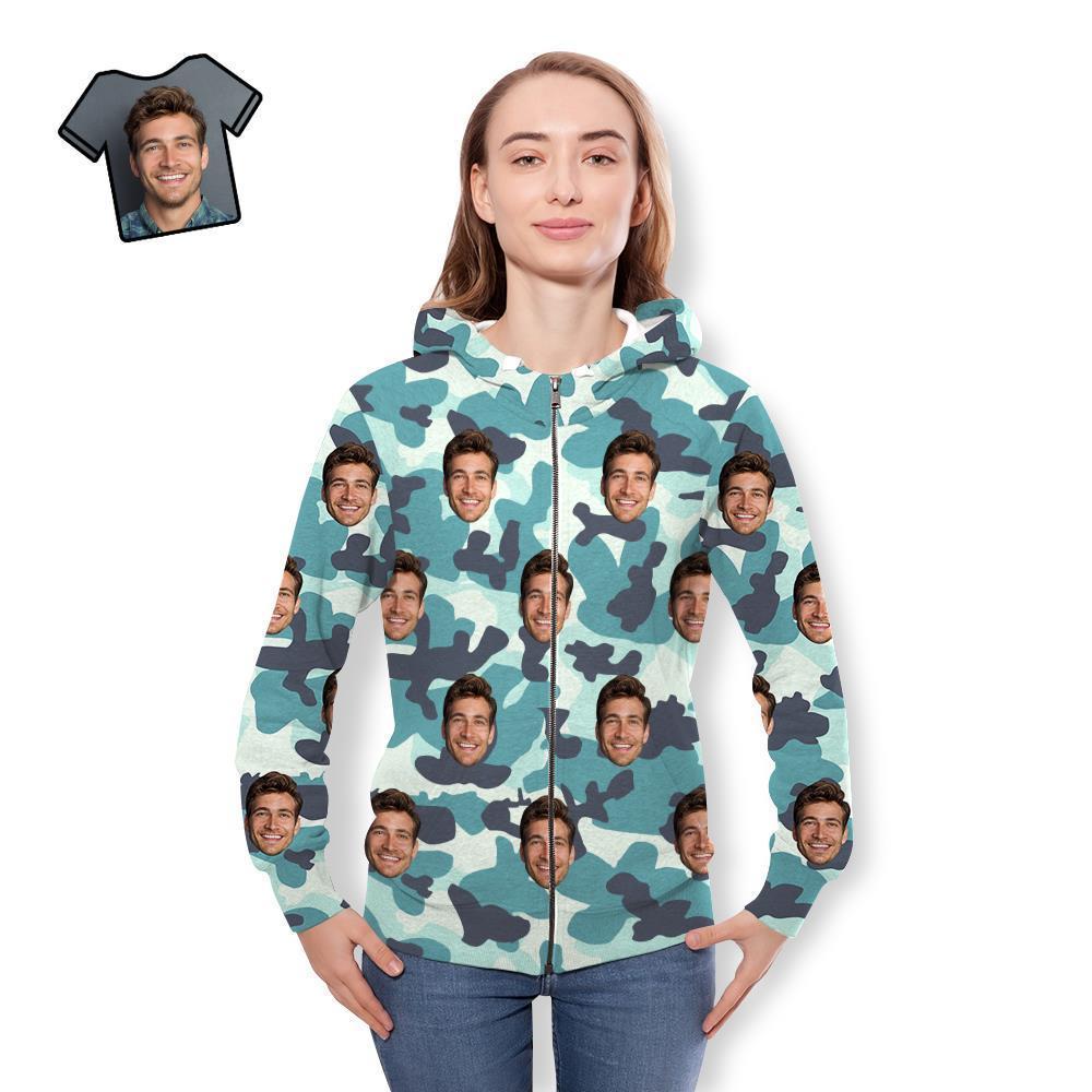 Custom Face Unisex Hoodie Casual Printed Turquoise Camouflage - MyFaceSocksUK