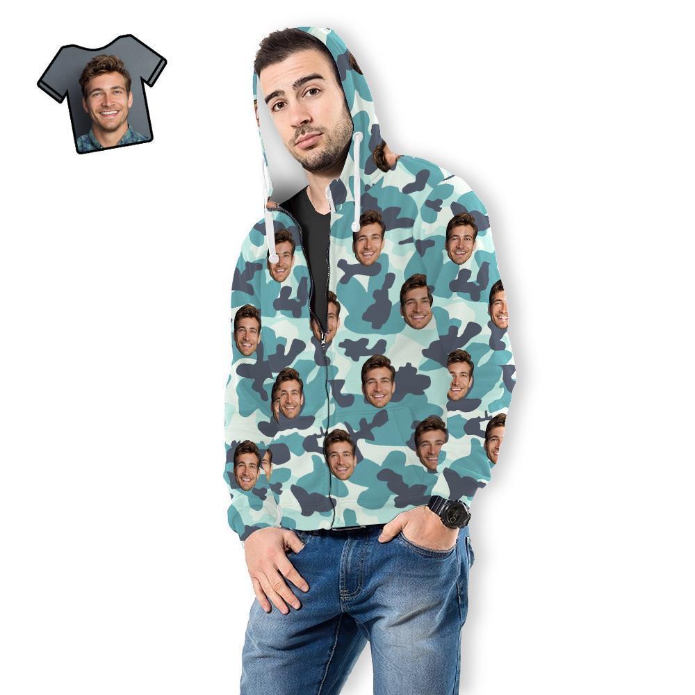 Custom Face Unisex Hoodie Casual Printed Turquoise Camouflage - MyFaceSocksUK