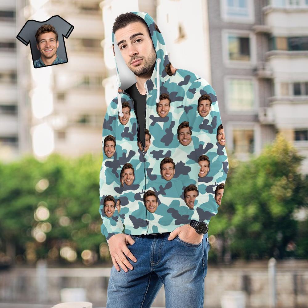 Custom Face Unisex Hoodie Casual Printed Turquoise Camouflage - MyFaceSocksUK