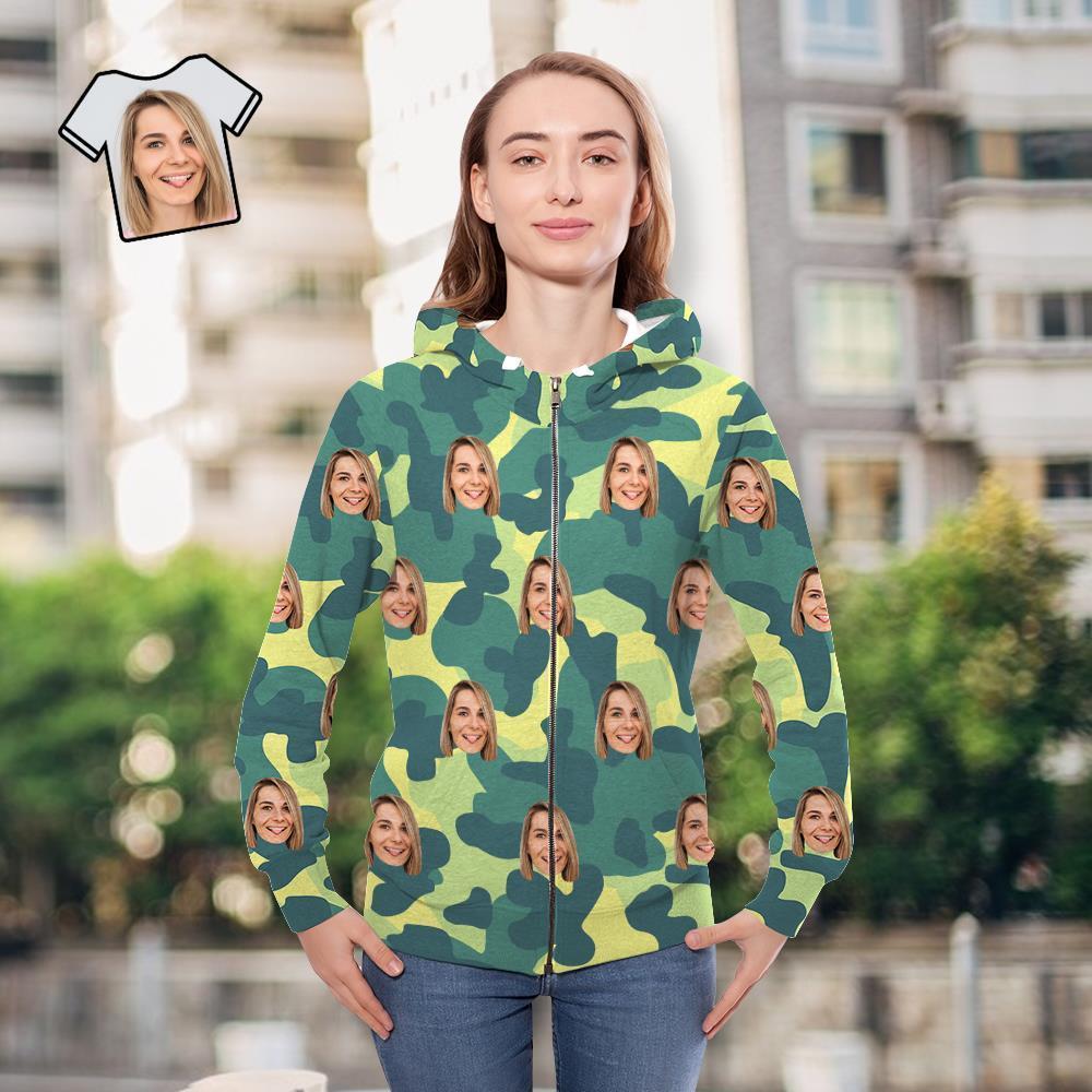Custom Face Unisex Hoodie Casual Printed Light Green Camouflage - MyFaceSocksUK