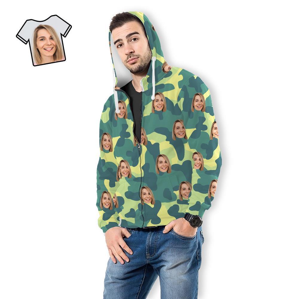 Custom Face Unisex Hoodie Casual Printed Light Green Camouflage - MyFaceSocksUK