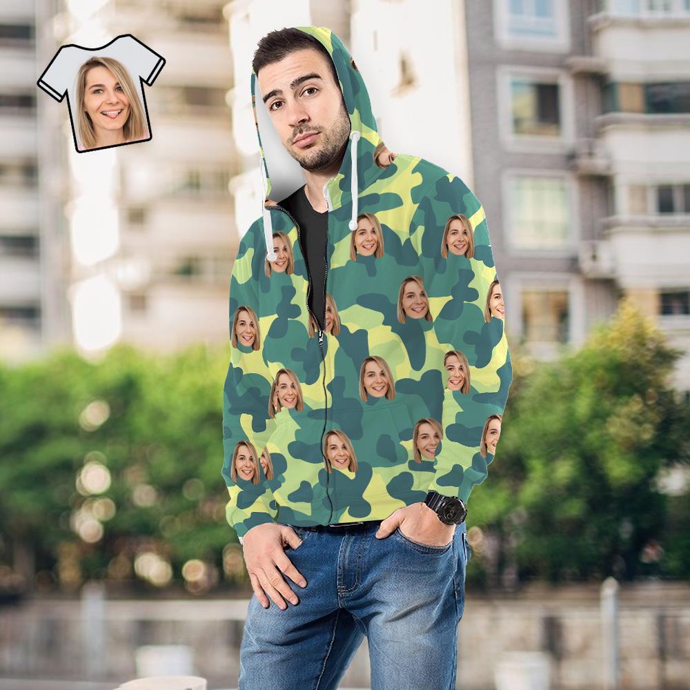 Custom Face Unisex Hoodie Casual Printed Light Green Camouflage - MyFaceSocksUK