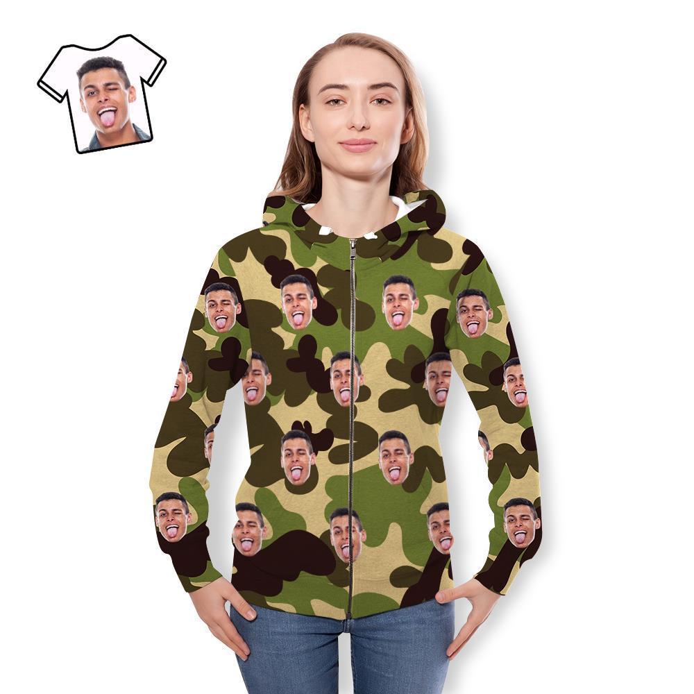 Custom Face Unisex Hoodie Casual Printed Olive Drab Camouflage - MyFaceSocksUK
