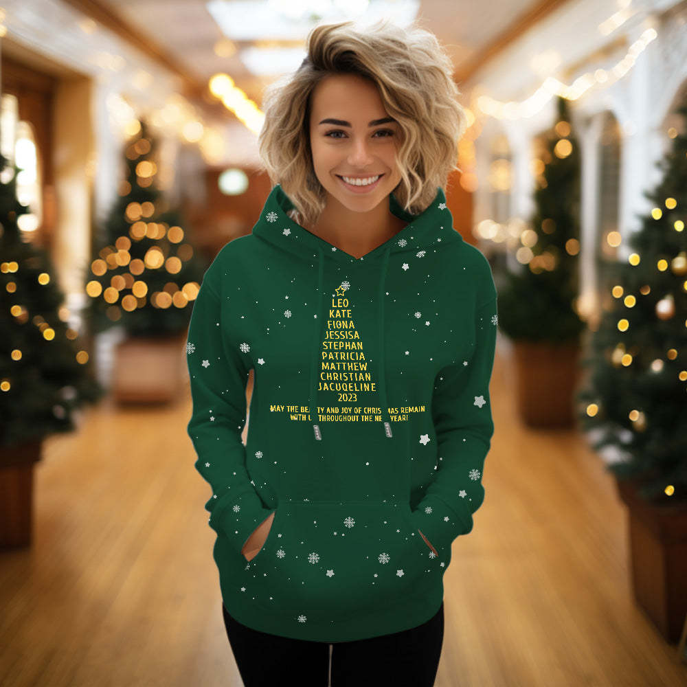 Custom Family Names Christmas Tree Hoodies Personalized Sweatshirts Christmas Day Gifts - MyFaceSocksUK
