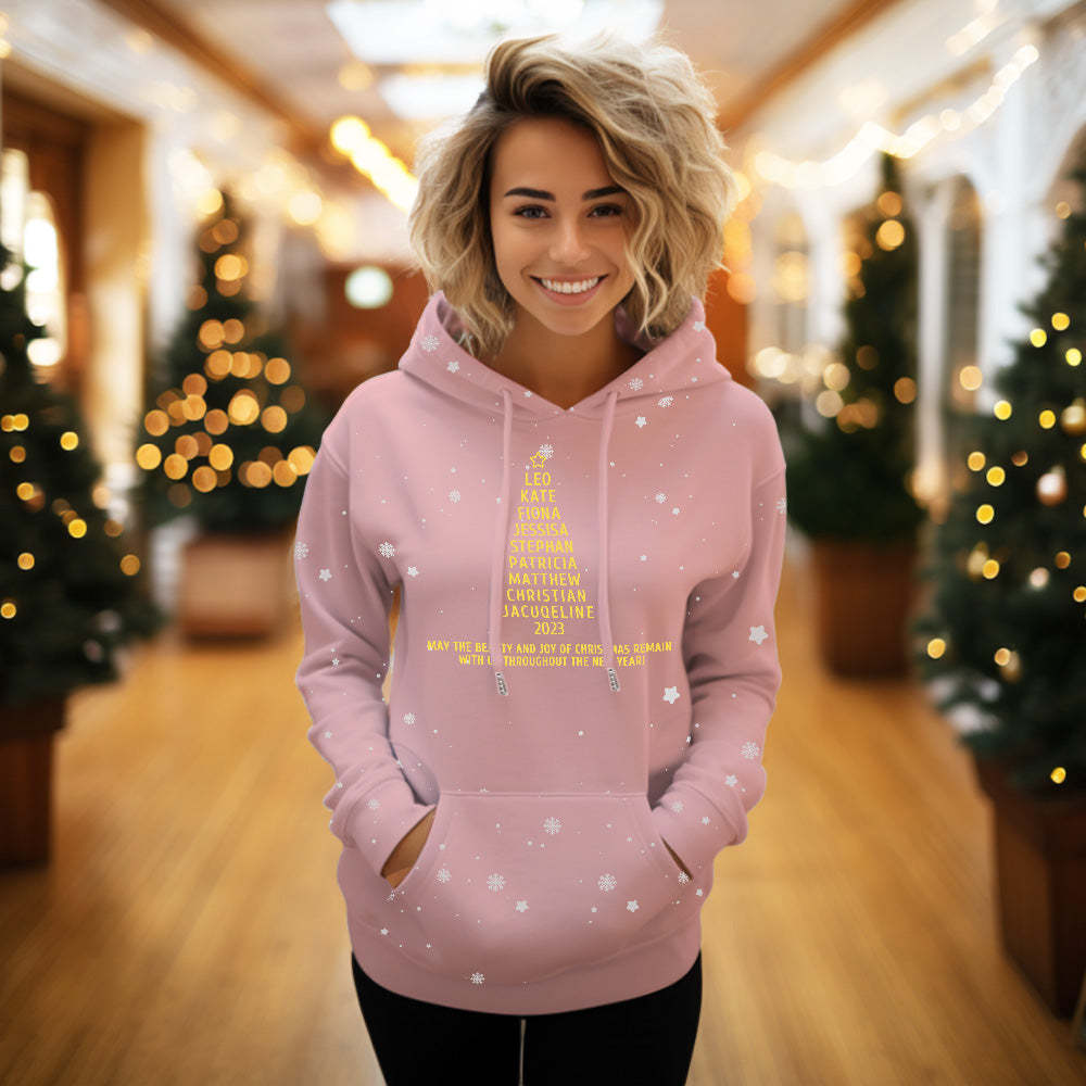 Custom Family Names Christmas Tree Hoodies Personalized Sweatshirts Christmas Day Gifts - MyFaceSocksUK