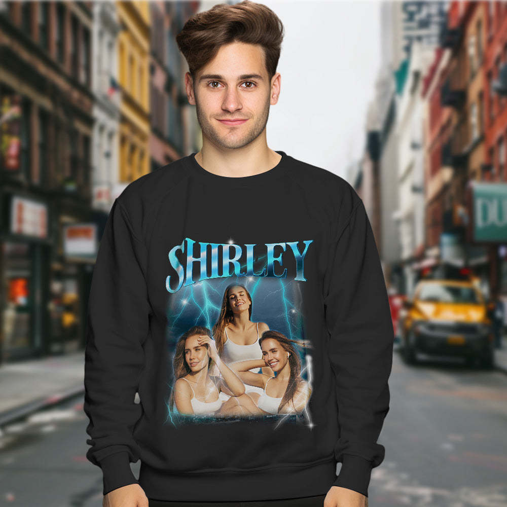Custom Photo and Text Hoodie Personalized Photo Gift Unisex Personality Vintage Lightning Sweatshirt - MyFaceSocksUK