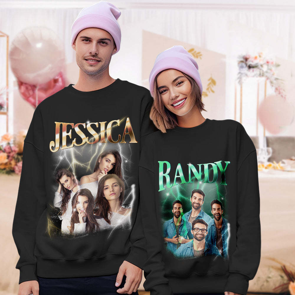 Custom Photo and Text Hoodie Personalized Photo Gift Unisex Personality Vintage Lightning Sweatshirt - MyFaceSocksUK