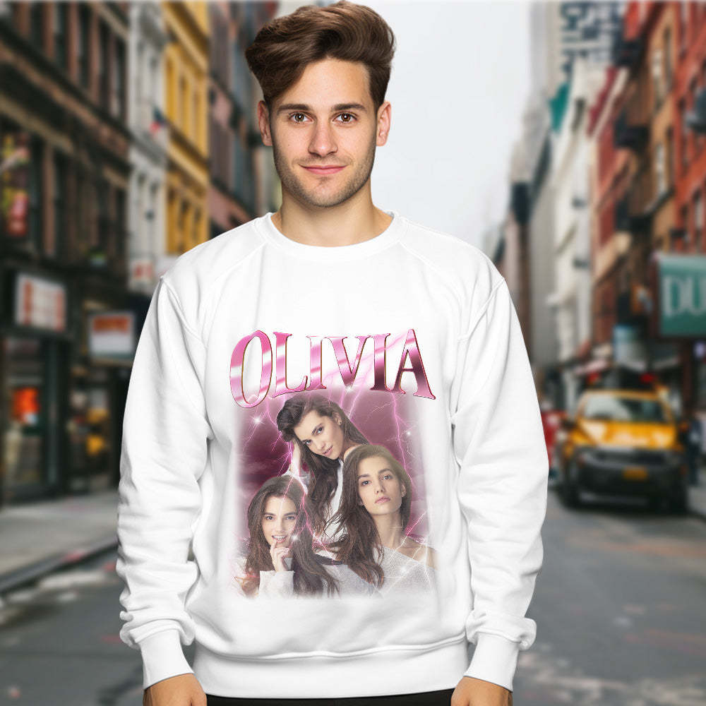 Custom Photo and Text Hoodie Personalized Photo Gift Unisex Personality Vintage Lightning Sweatshirt - MyFaceSocksUK