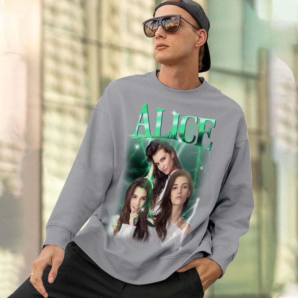 Custom Photo and Text Hoodie Personalized Photo Gift Unisex Personality Vintage Lightning Sweatshirt - MyFaceSocksUK