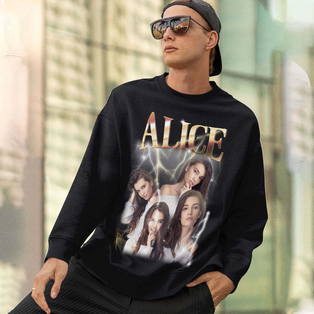 Custom Photo and Text Hoodie Personalized Photo Gift Unisex Personality Vintage Lightning Sweatshirt - MyFaceSocksUK