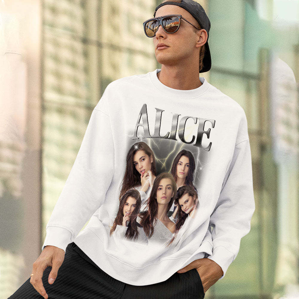 Custom Photo and Text Hoodie Personalized Photo Gift Unisex Personality Vintage Lightning Sweatshirt - MyFaceSocksUK