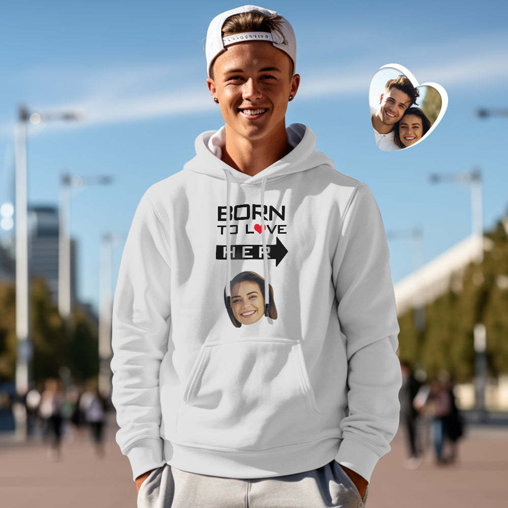 Custom Face Couple Matching Hoodies BORN TO LOVE Personalized Hoodie Valentine's Day Gift - MyFaceSocksUK