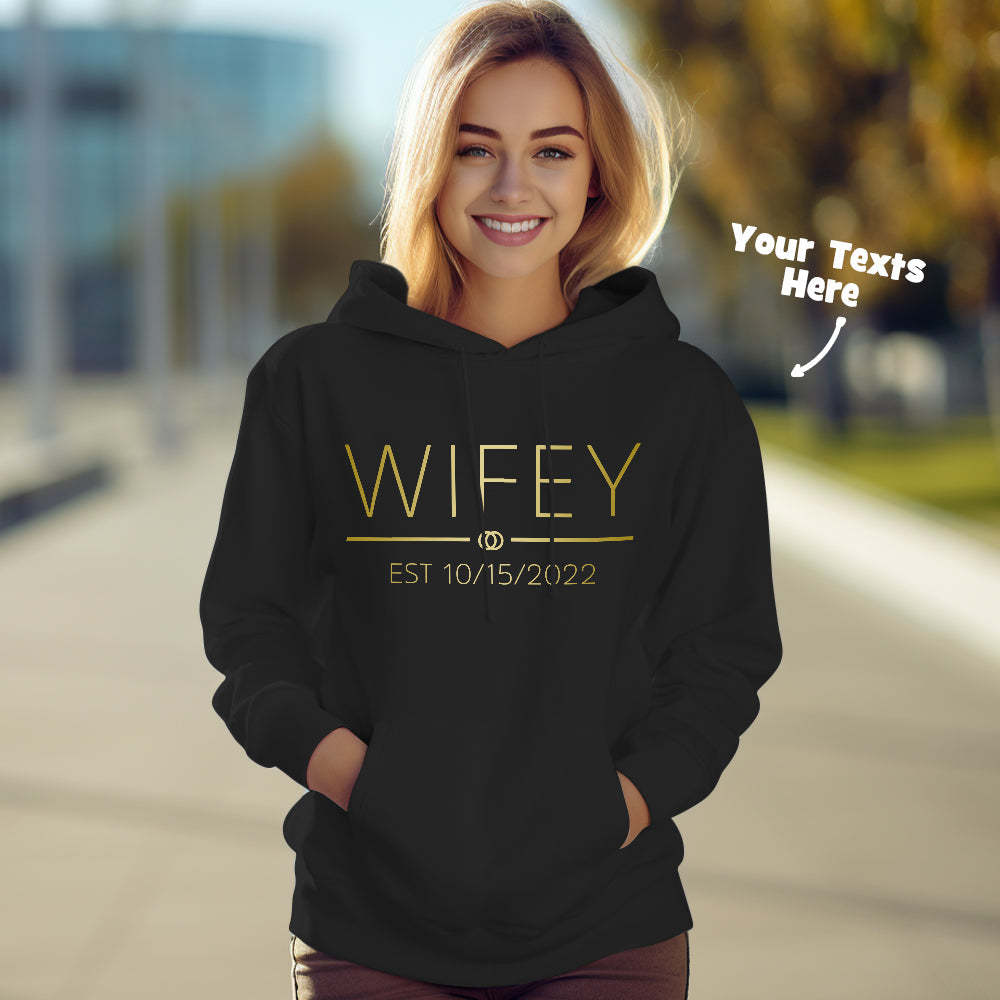 Custom Wifey Hubby Funny Couple Matching Hoodies Personalized Hoodie Valentine's Day Gift - MyFaceSocksUK