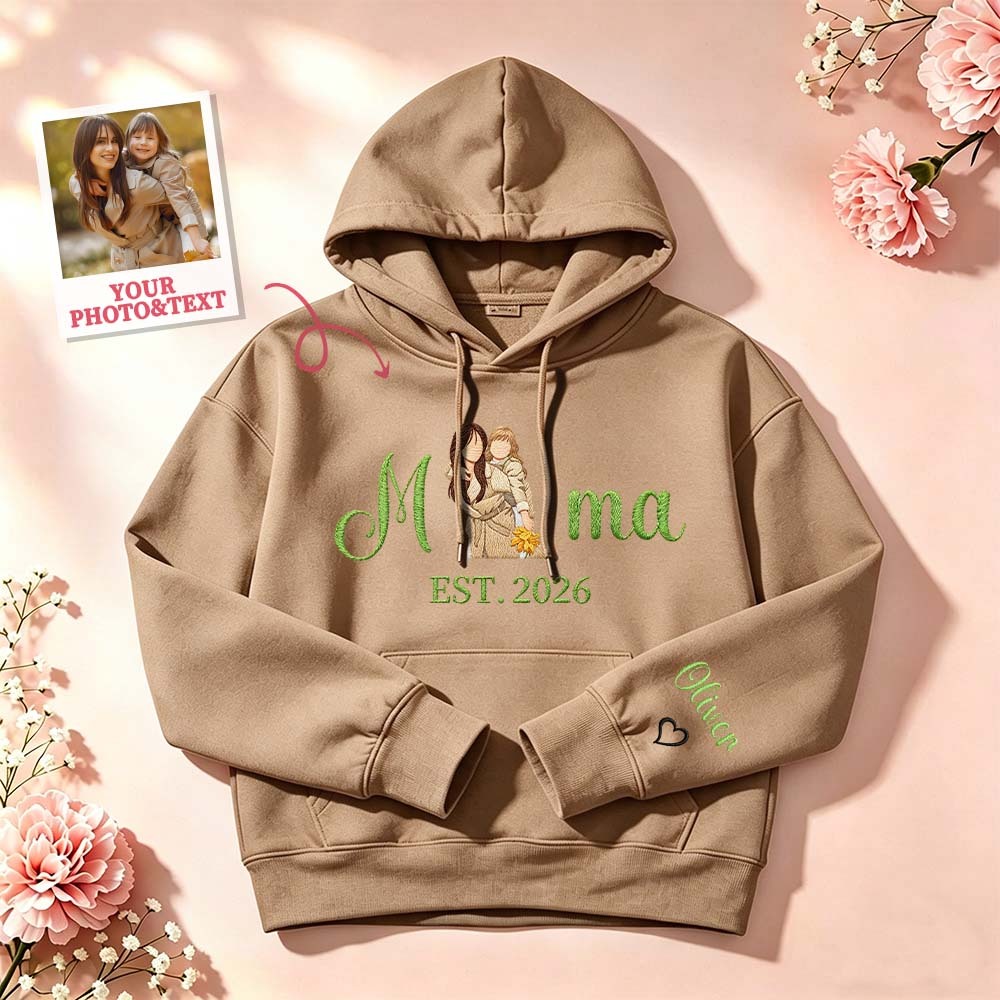 Custom Embroidered Mum Sweatshirt with Mum Kids Portrait - MyFaceSocksUK
