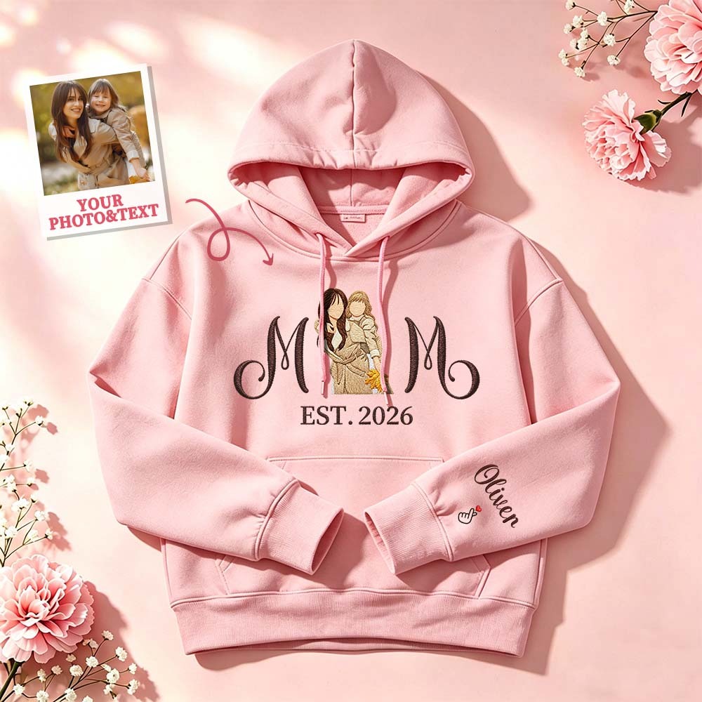 Custom Embroidered Mum Sweatshirt with Mum Kids Portrait - MyFaceSocksUK