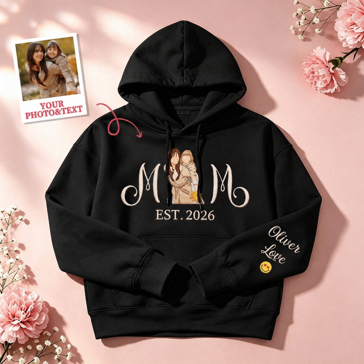 Custom Embroidered Mum Sweatshirt with Mum Kids Portrait - MyFaceSocksUK