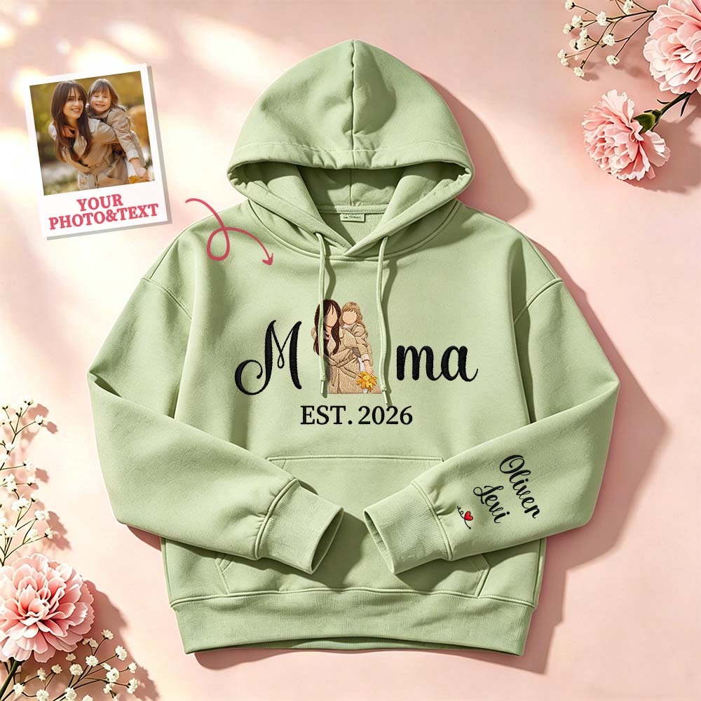 Custom Embroidered Mum Sweatshirt with Mum Kids Portrait - MyFaceSocksUK