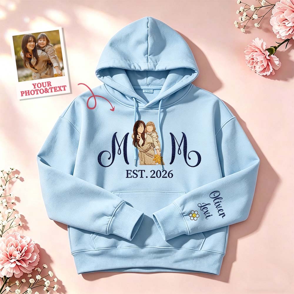 Custom Embroidered Mum Sweatshirt with Mum Kids Portrait - MyFaceSocksUK