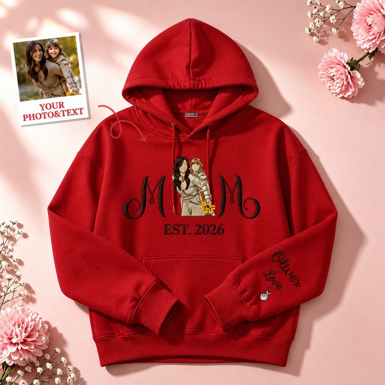 Custom Embroidered Mum Sweatshirt with Mum Kids Portrait - MyFaceSocksUK