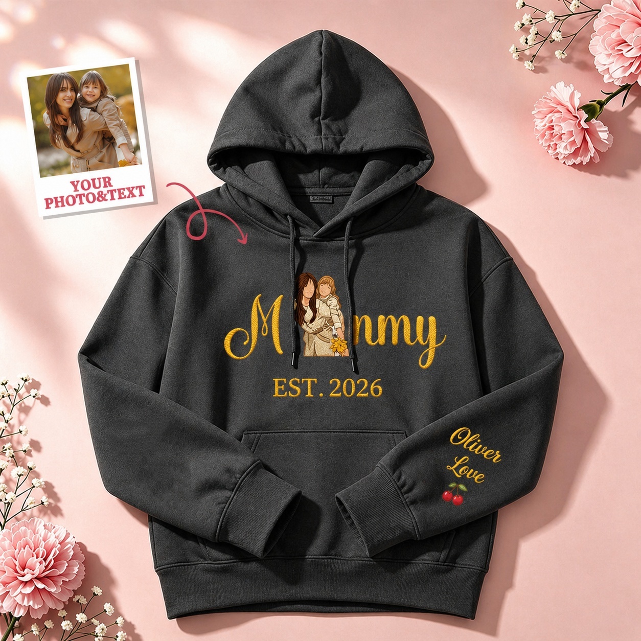 Custom Embroidered Mum Sweatshirt with Mum Kids Portrait - MyFaceSocksUK