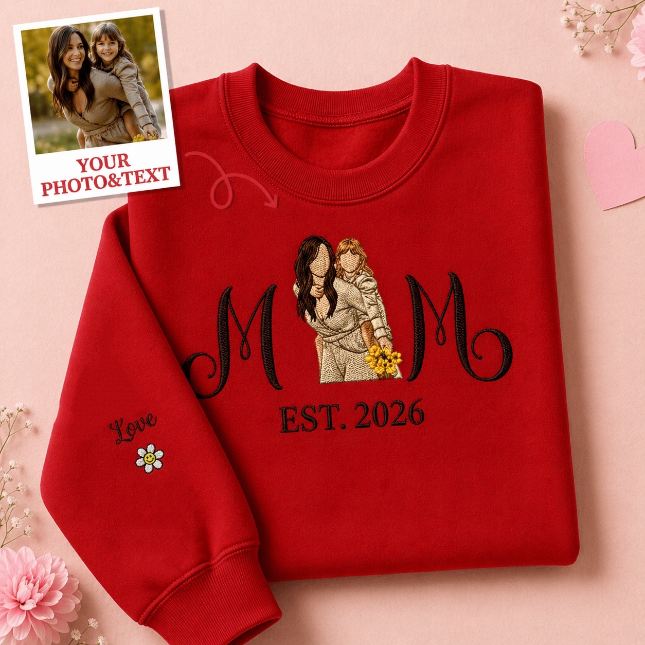 Custom Embroidered Mum Sweatshirt with Mum Kids Portrait - MyFaceSocksUK