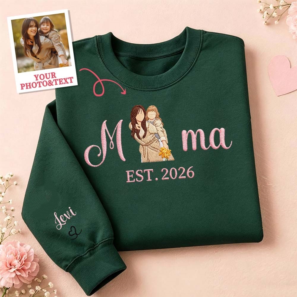 Custom Embroidered Mum Sweatshirt with Mum Kids Portrait - MyFaceSocksUK
