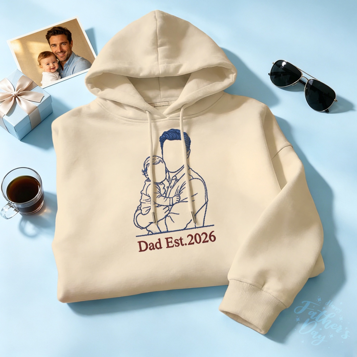 Custom Full Color Embroidered Sweatshirt Portrait Couple/Dad/Mom Family Gift Personalized Fathers Day Gift Idea - MyFaceSocksUK