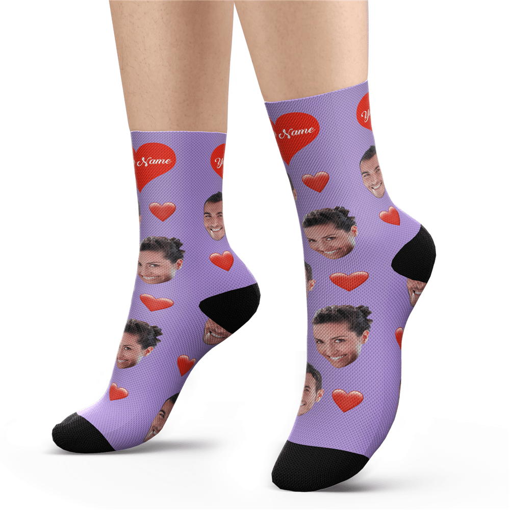 Custom Heart Socks With Your Text- MyFaceSocksUK