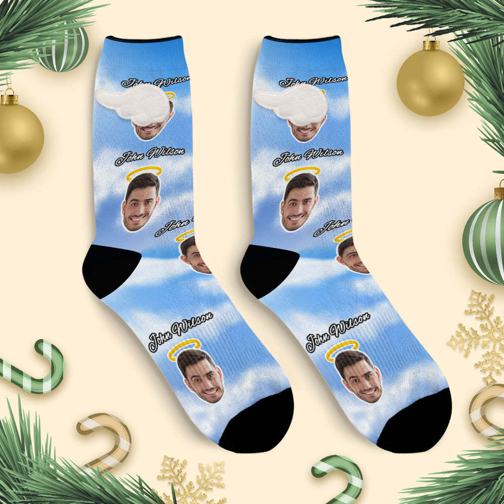 Custom Face Socks with Name 3D Magnetic Wing Socks Remembering Loved Ones Gifts - MyFaceSocksUK