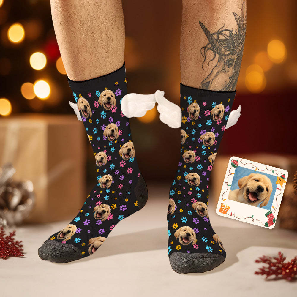 Custom Dog Face Socks Colorful Dog Paw Prints 3D Magnetic Wing Socks for Pet Lover - MyFaceSocksUK
