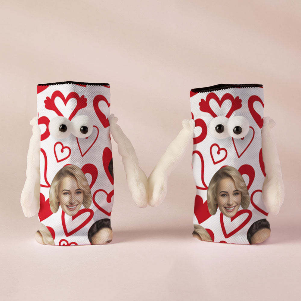 Custom Face Socks Funny Doll Mid Tube Socks Magnetic Holding Hands Socks Red Heart Valentine's Day Gifts - MyFaceSocksUK