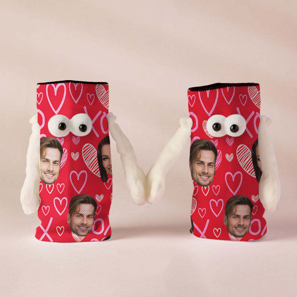 Custom Face Socks Funny Doll Mid Tube Red Socks Magnetic Holding Hands Socks XOXO Valentine's Day Gifts - MyFaceSocksUK