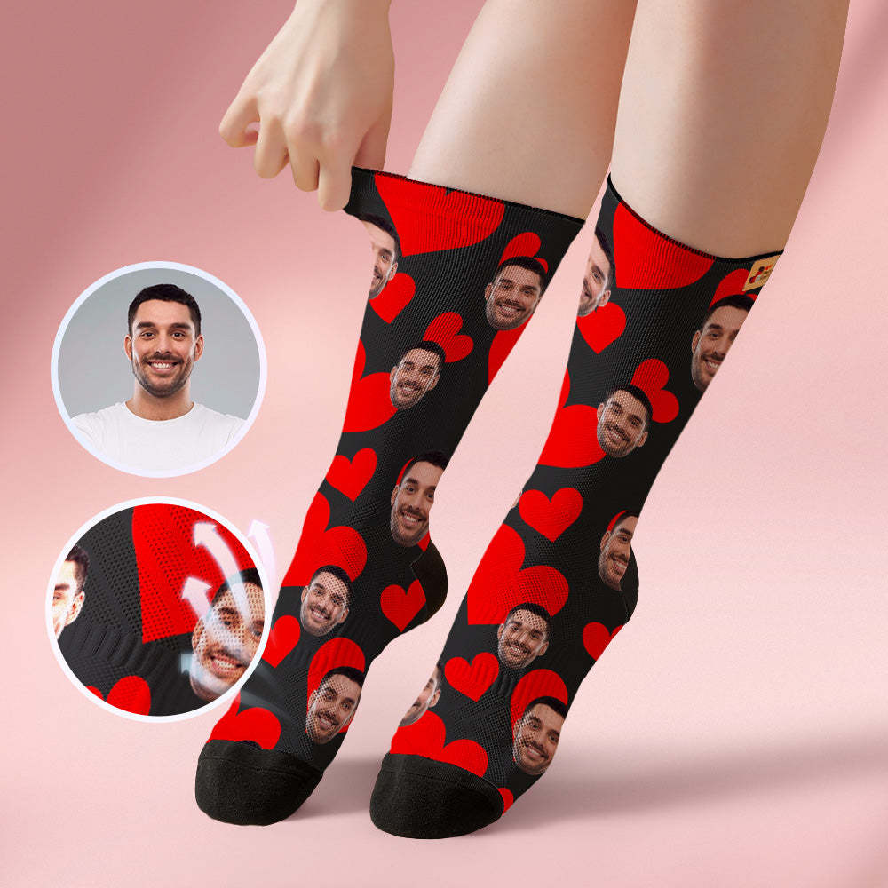 Custom Breathable Face Socks Online Preview Add Pictures Red Hearts  Valentine's Day Gifts for Couple - MyFaceSocksUK