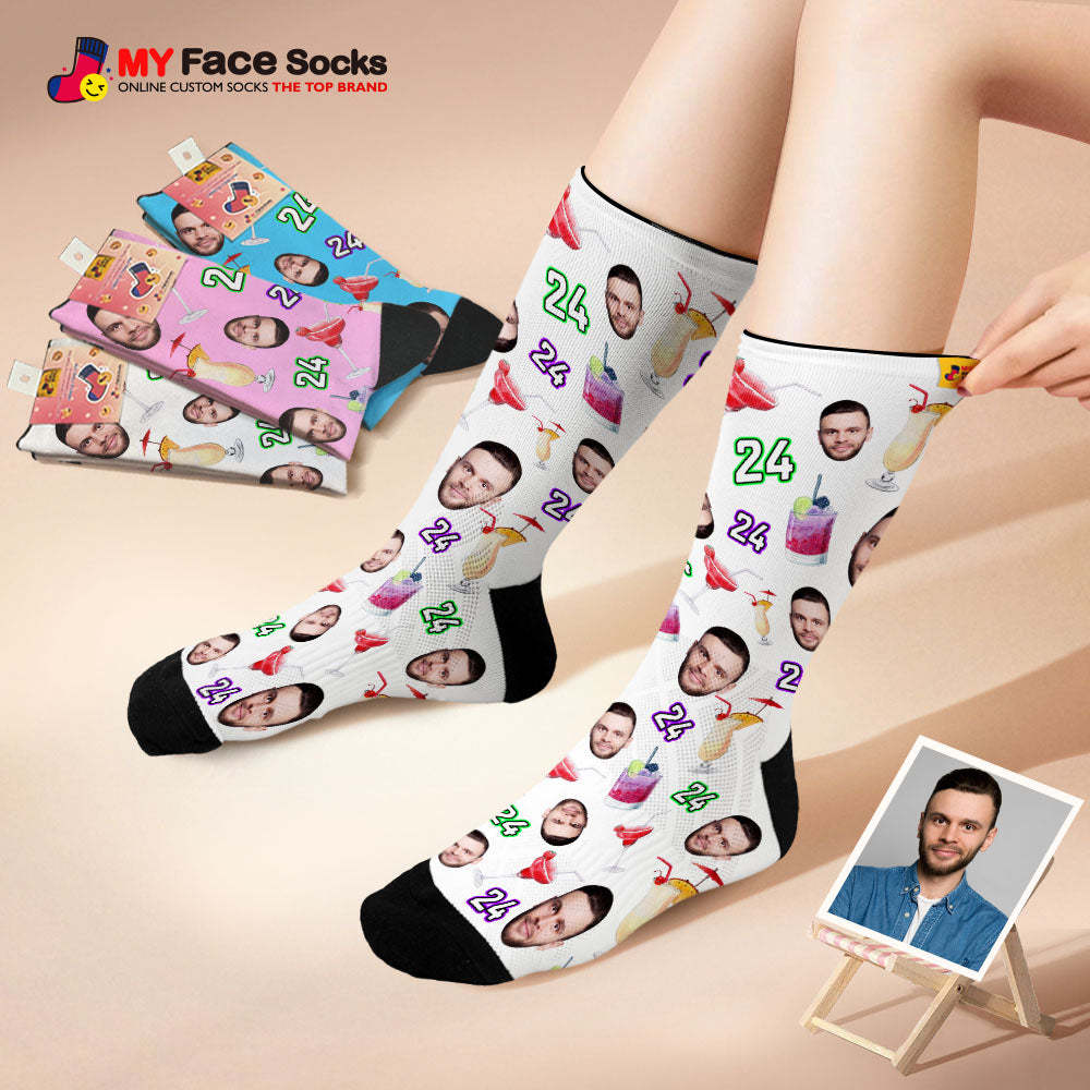 Custom Breathable Face Socks Number And Face Socks Birthday Desserts And Drinks - MyFaceSocksUK