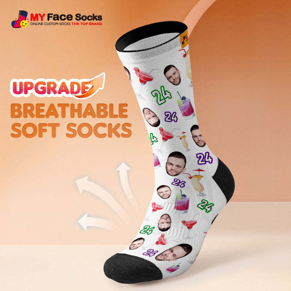 Custom Breathable Face Socks Number And Face Socks Birthday Desserts And Drinks - MyFaceSocksUK