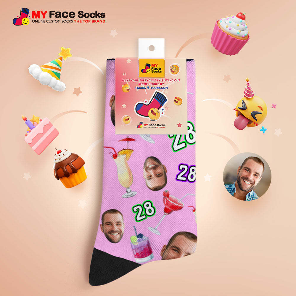 Custom Breathable Face Socks Number And Face Socks Birthday Desserts And Drinks - MyFaceSocksUK