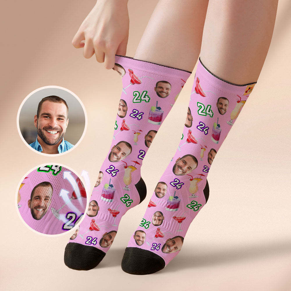Custom Breathable Face Socks Number And Face Socks Birthday Desserts And Drinks - MyFaceSocksUK